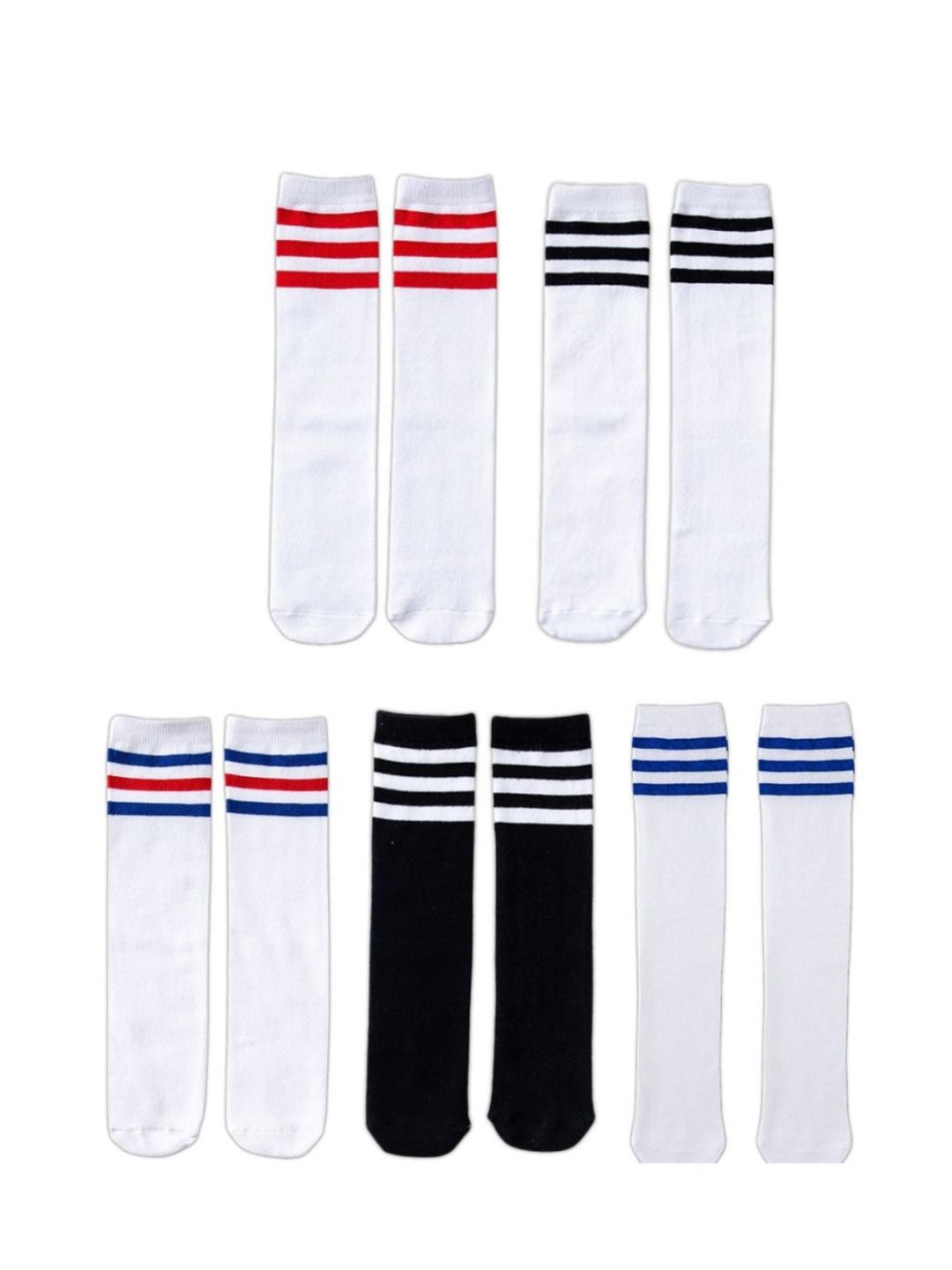 

iSWEVEN Girls Pack Of 5 Striped Cotton Knee-Length Socks, White