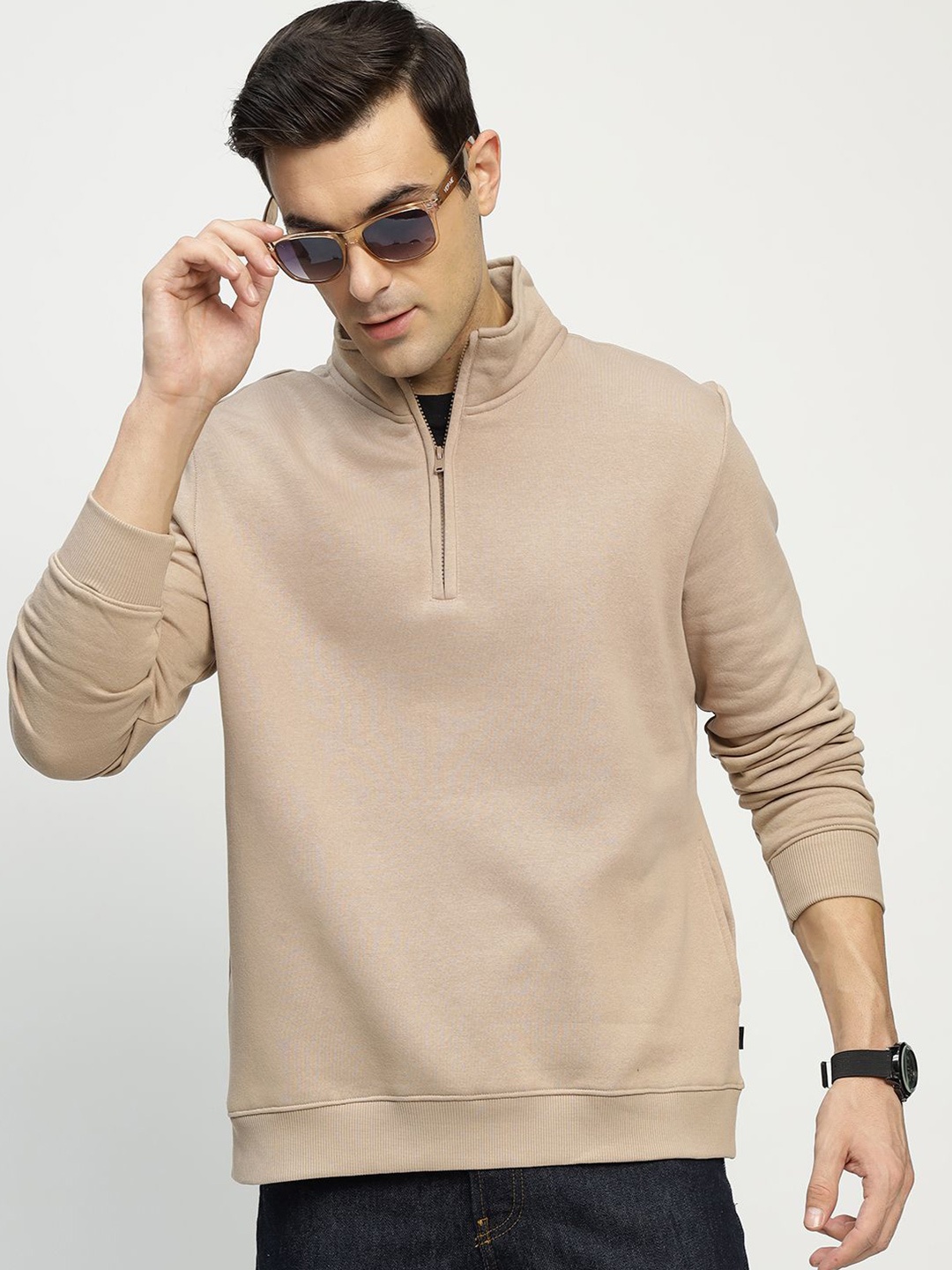 

Hancock Mock Collar Anti Odour Fleece Pullover Sweatshirt, Beige