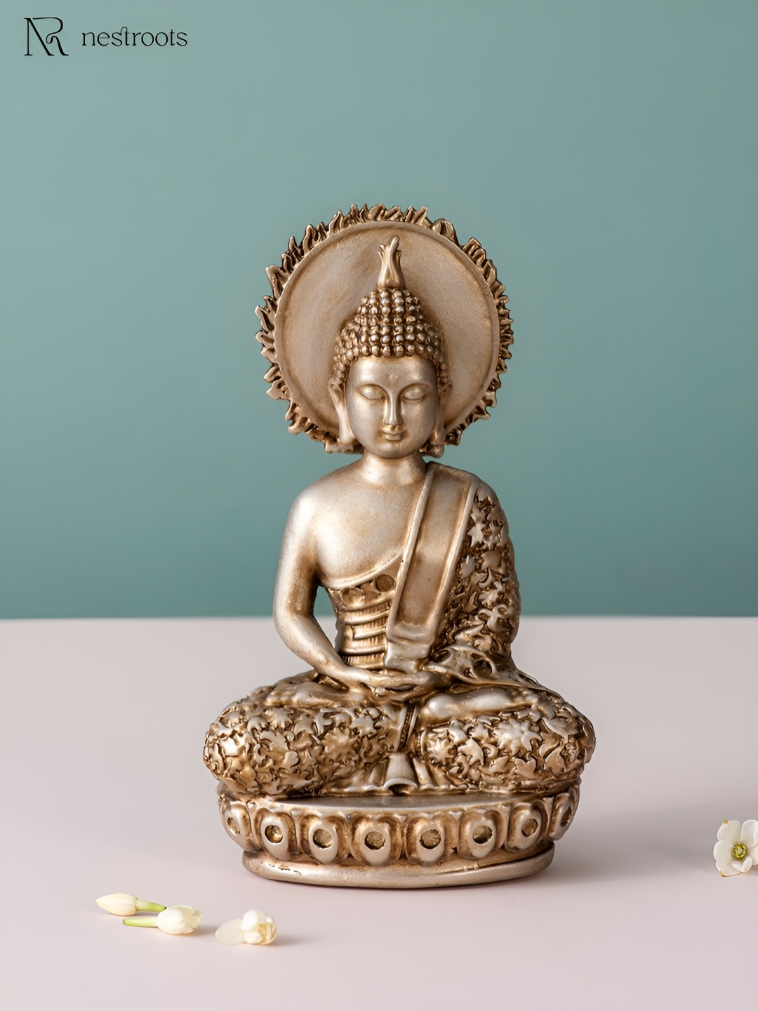 

nestroots Gold-Toned Marble Buddha: Tranquility and Enlightenment Idol Showpiece