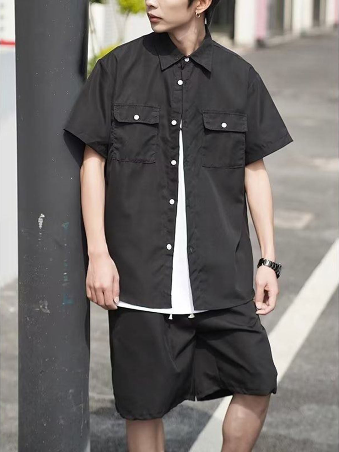 

StyleCast Short Sleeves Shirt With Short, Black