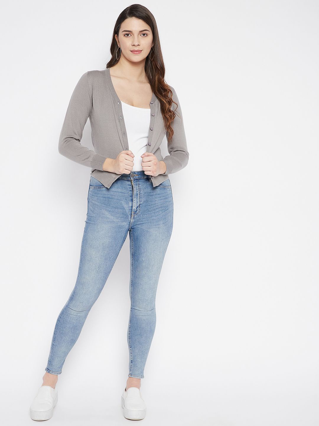 

Zigo Women V-Neck Woollen Winter Cardigan, Grey