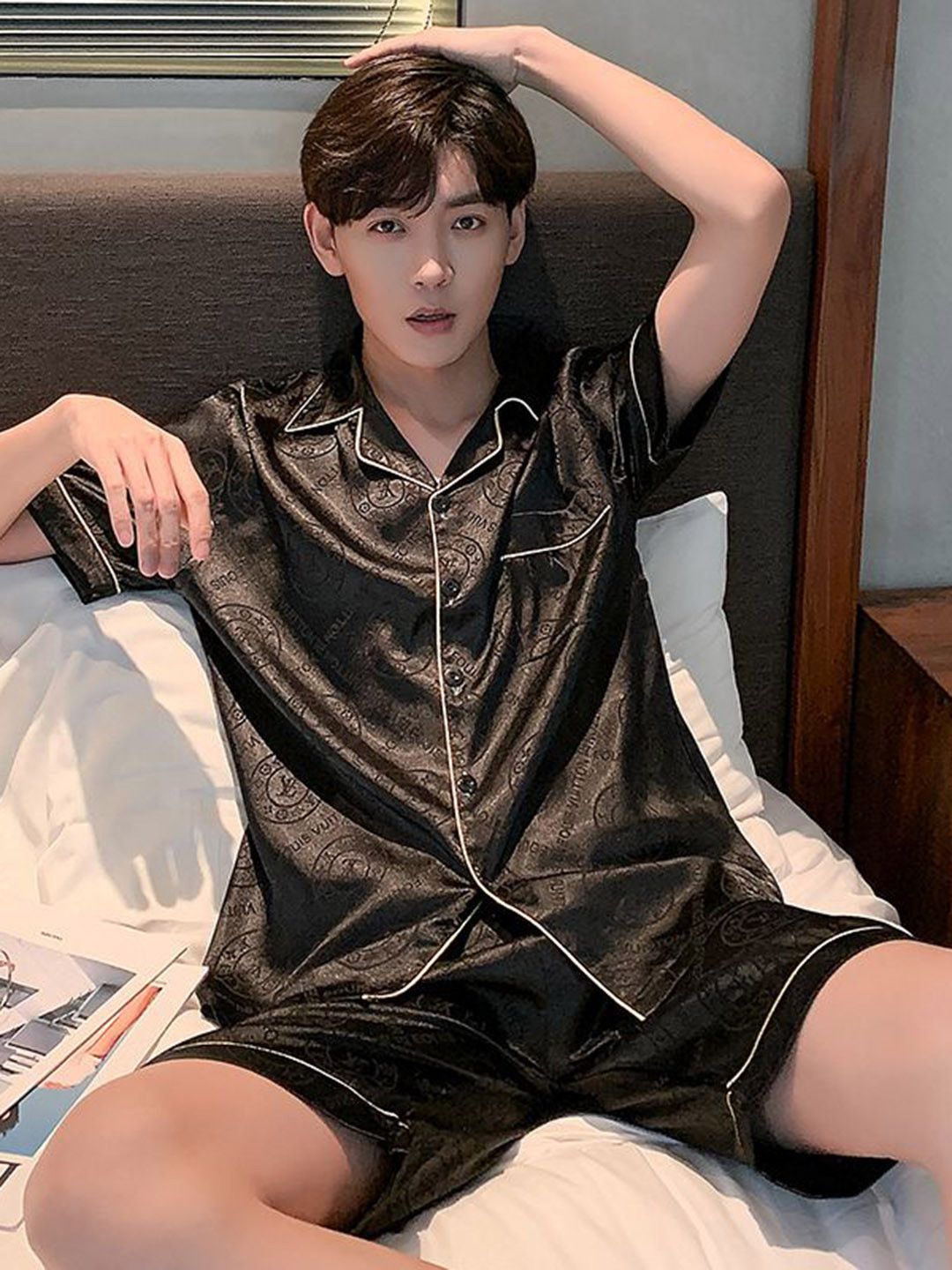 

StyleCast Printed Shirt With Shorts Night Suits, Black
