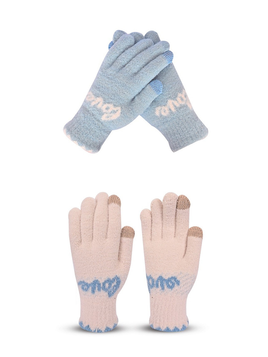 

LOOM LEGACY Women Winter Woollen Pack Of 2 Pairs Acrylic Touchscreen Gloves, Blue