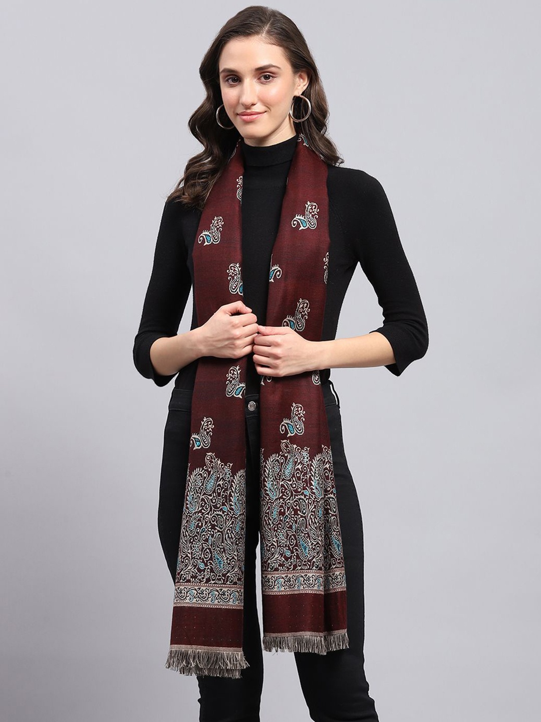 

Monte Carlo Women Paisley Woven Design Stole, Maroon