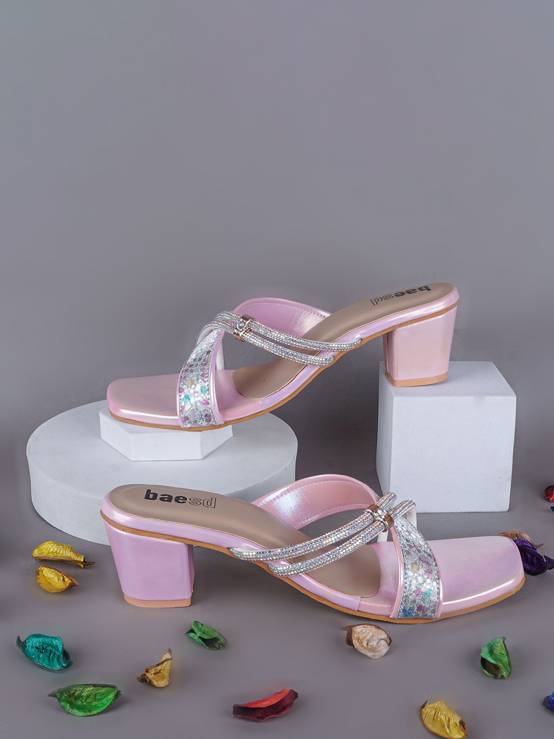 

BAESD Women Embellished Block Heeled Sandals, Pink