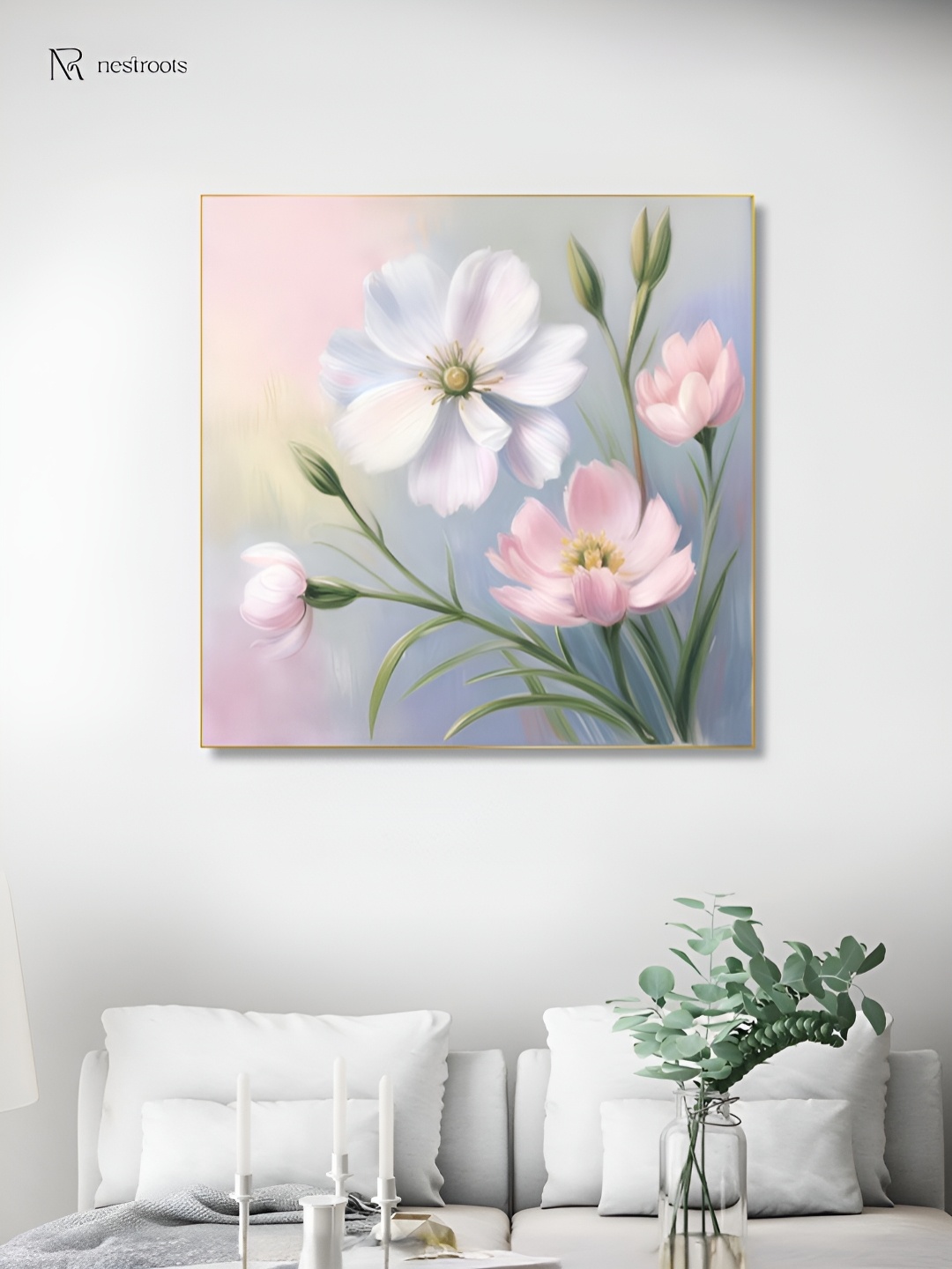 

nestroots Green & Pink Floral Blooms Canvas Painting Wall Art