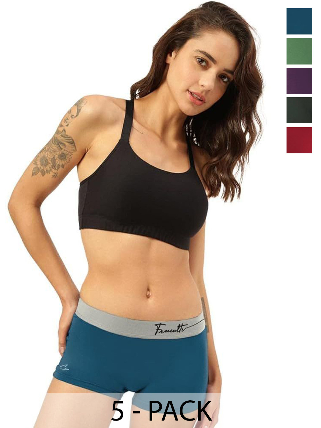 

FREECULTR Pack Of 5 Mid-Rise Antibacterial Airsoft Boy Shorts, Blue