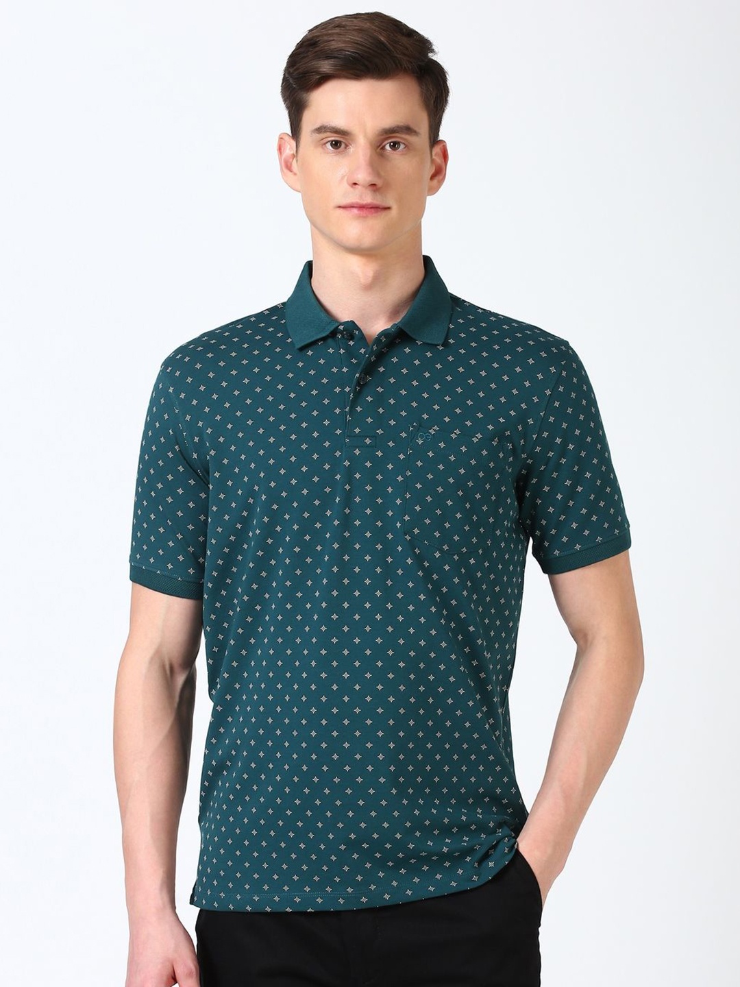 

Peter England Men Floral Printed Polo Collar Cotton T-shirt, Green