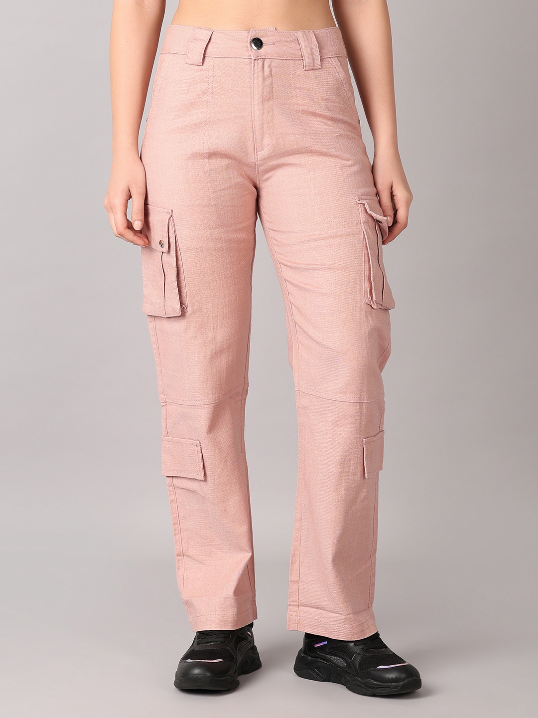 

V-Mart Women Mid Rise Twill Cargos Trousers, Pink