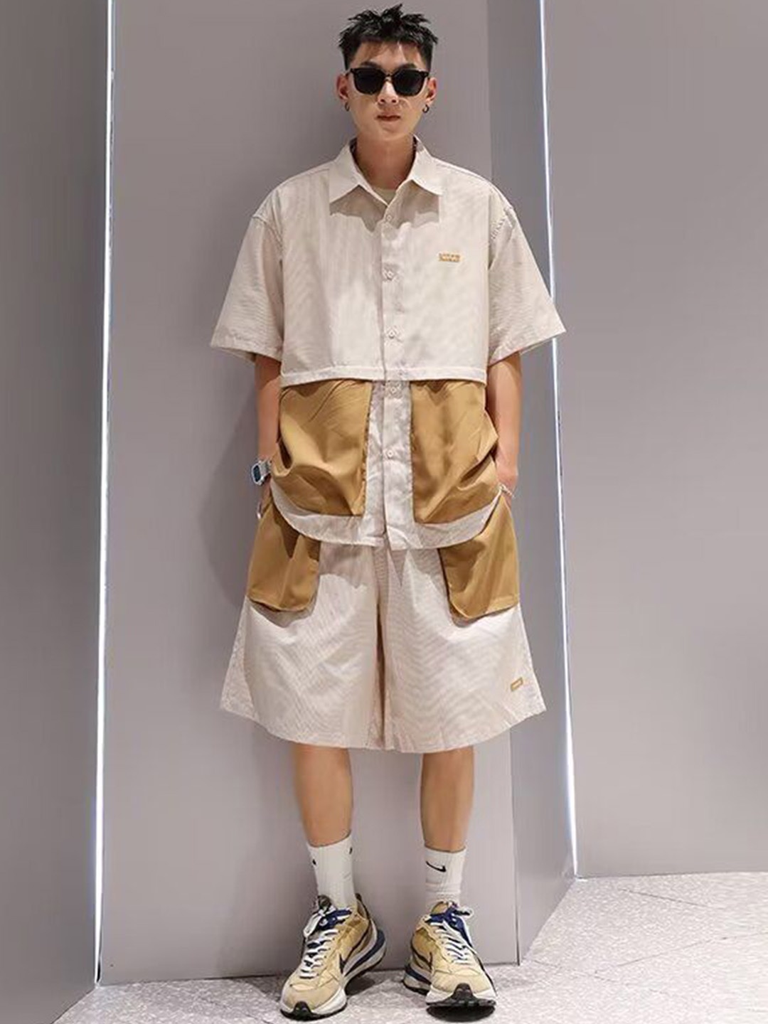 

StyleCast Colorblocked Shirt & Shorts Co-Ords, Brown