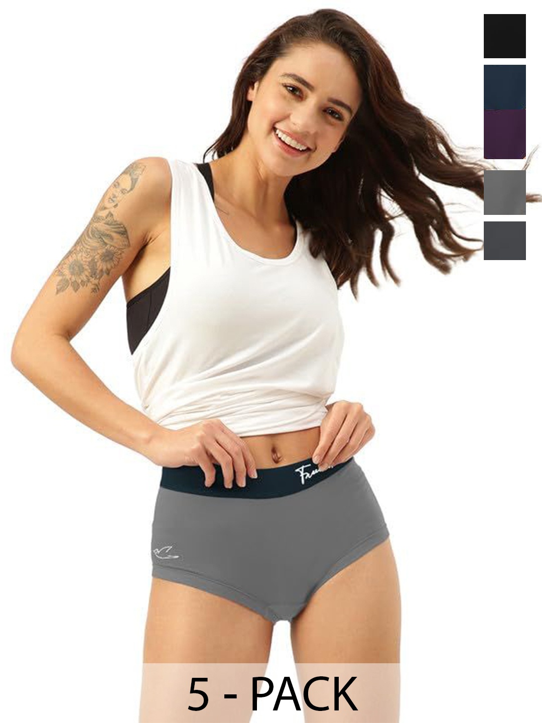 

FREECULTR Pack Of 5 MidRise Antibacterial Airsoft Hipster Briefs, Grey