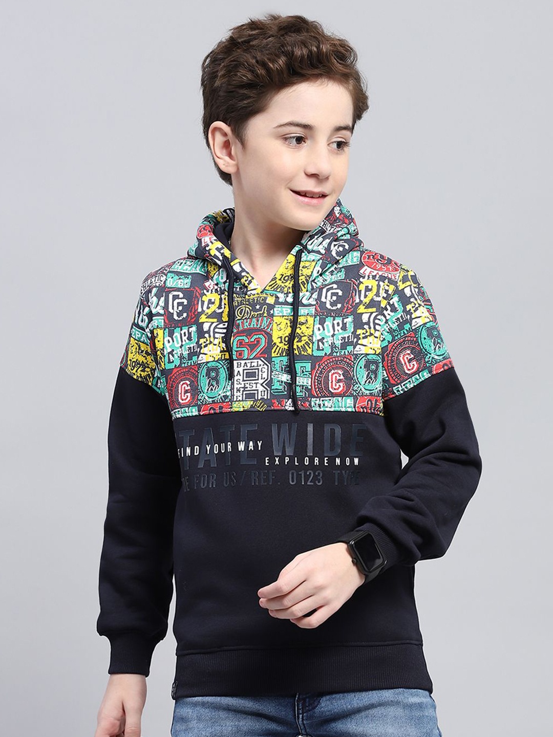 

Monte Carlo Boys Printed Hooded Sweatshirt, Navy blue