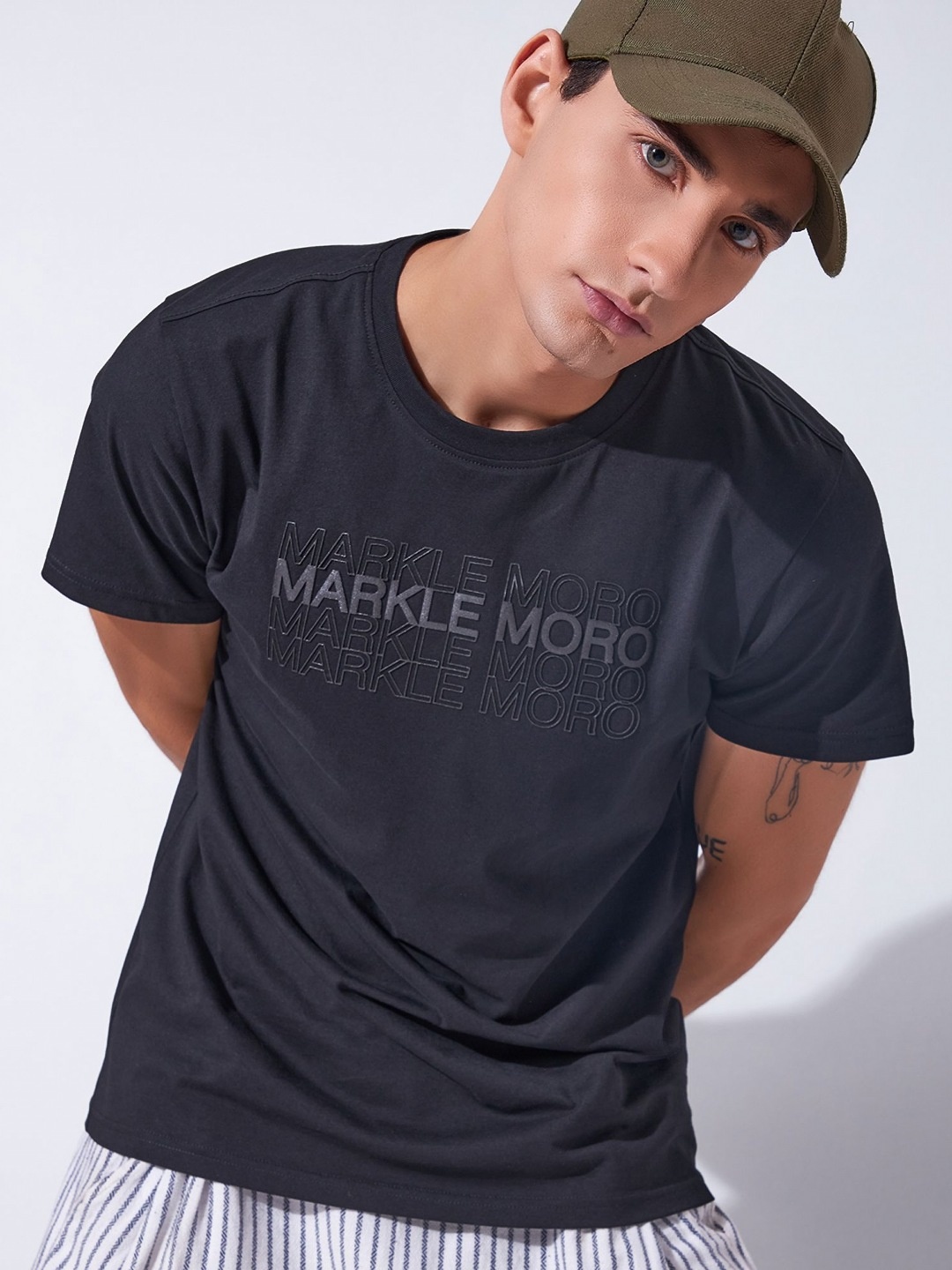 

Markle Moro Men Typography Printed Round Neck Cotton Slim Fit T-shirt, Black