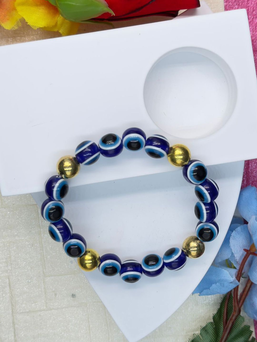 

Estele Unisex Gold-Plated Beaded Elasticated Bracelet, Blue