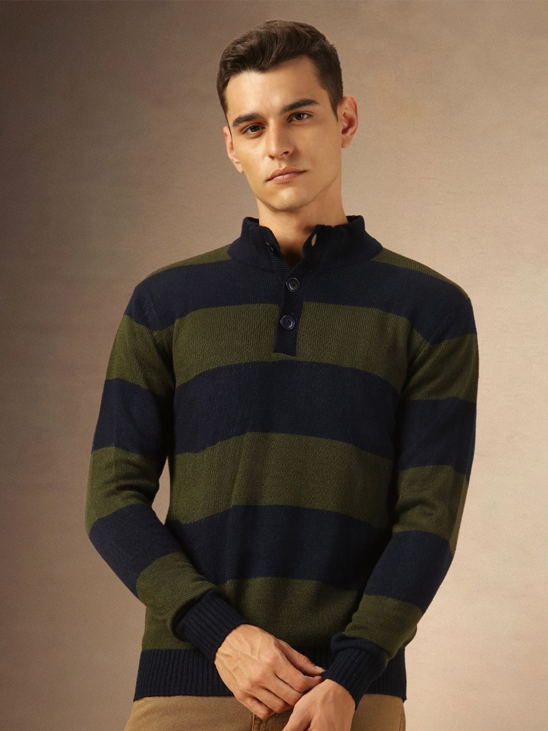 

Dennis Lingo Men Striped Long Sleeves Pullover, Navy blue