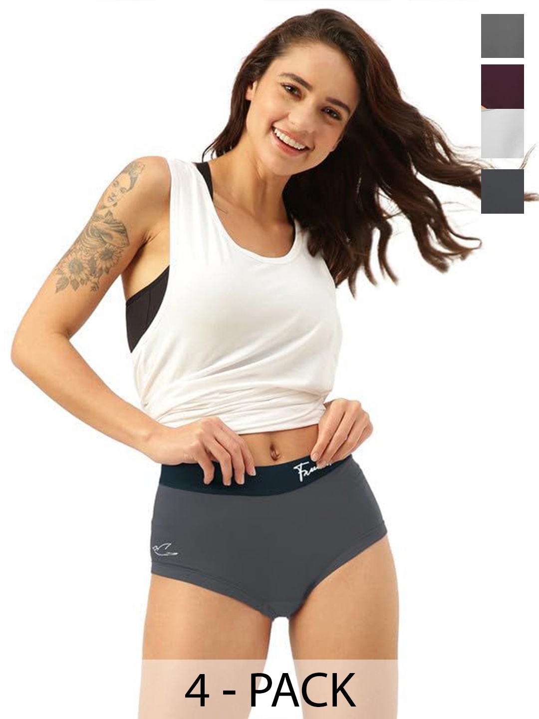 

FREECULTR Women Pack Of 4 MidRise BoxerStyle Briefs, White
