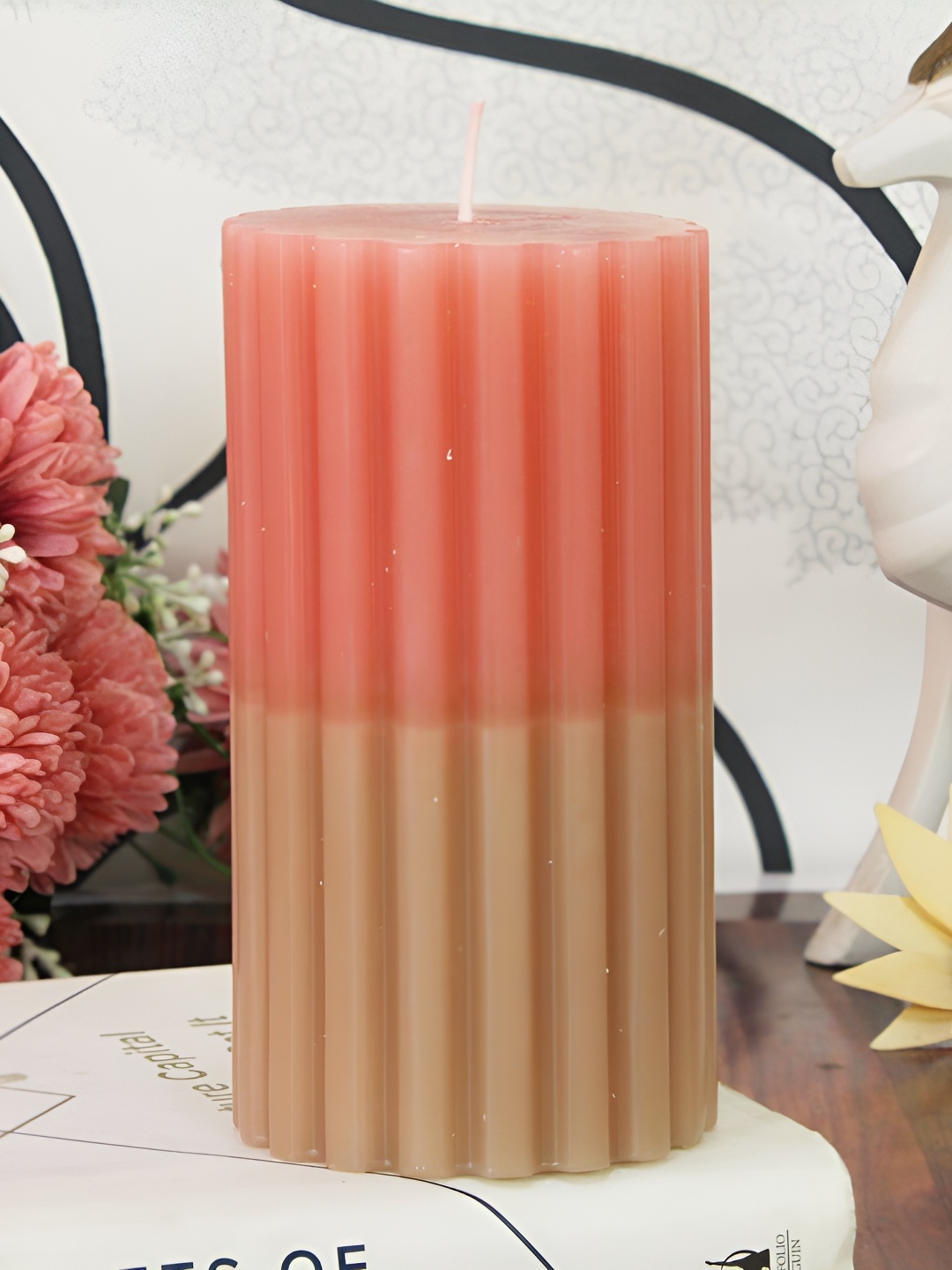 

TIED RIBBONS Pink & Beige Sandalwood Scented 60 Hours Burn Time Pillar Candle