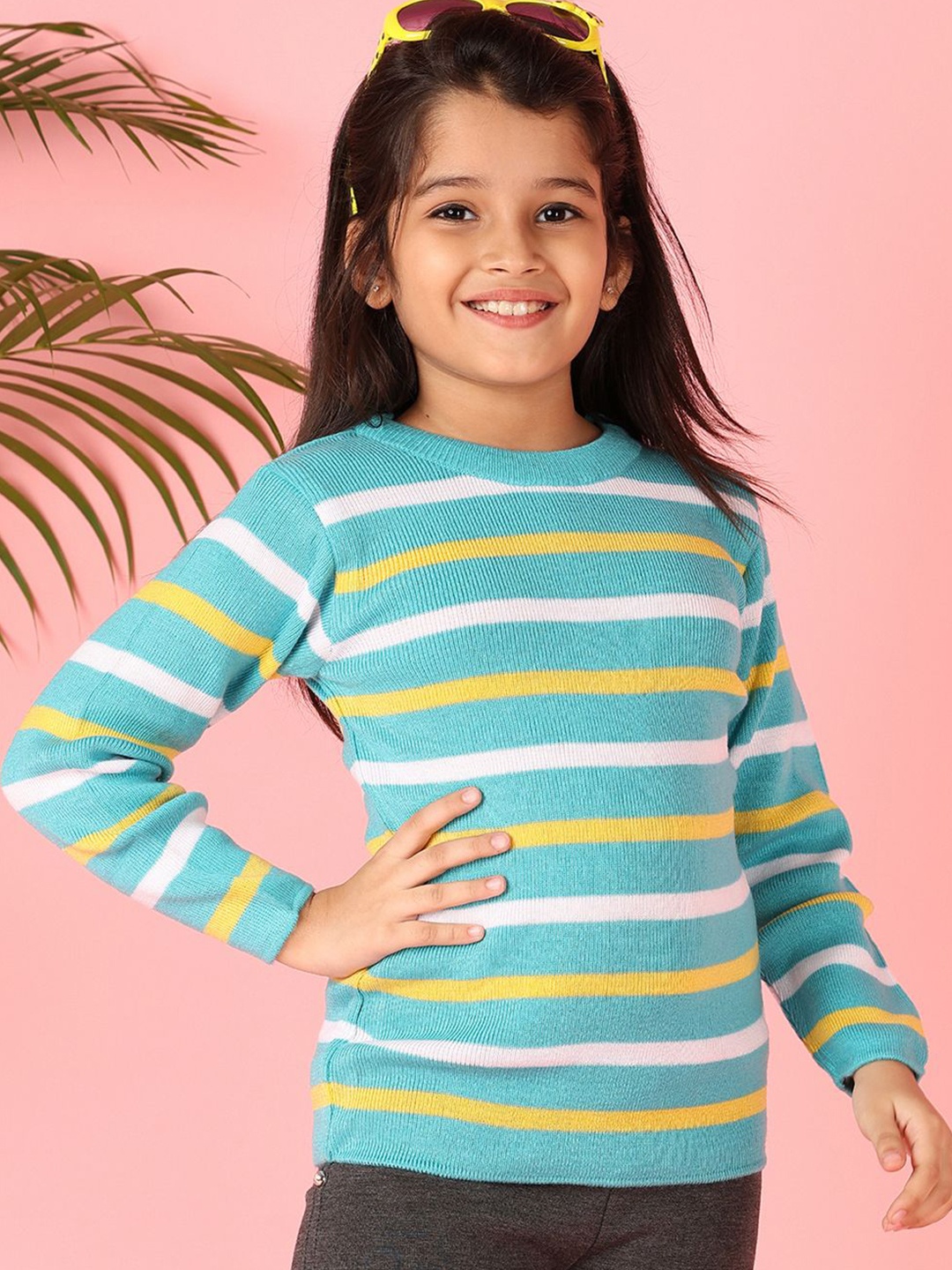 

V-Mart Girls Striped Winter Pullover, Blue
