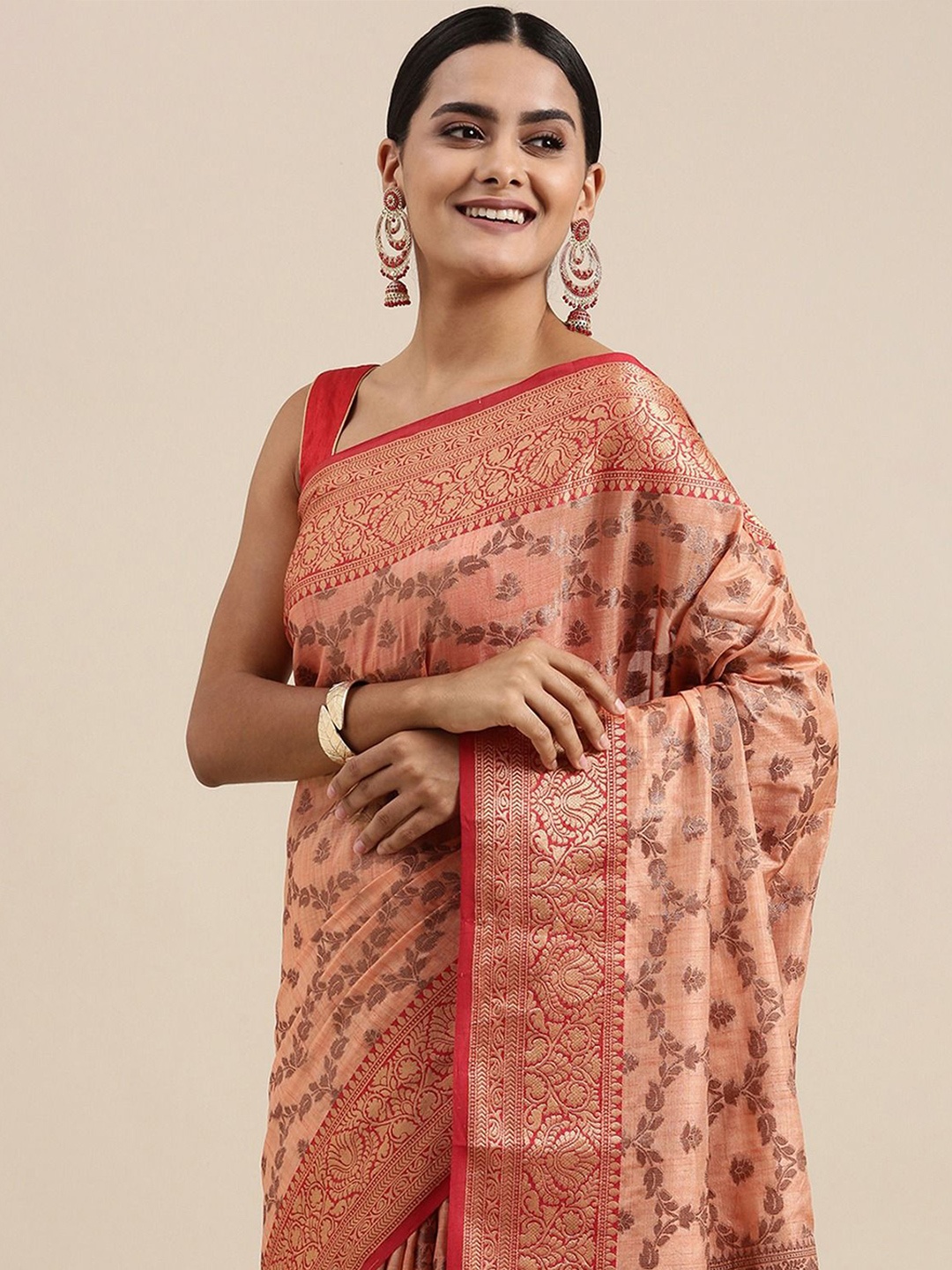 

ISHIKA FAB Ethnic Motifs Woven Design Zari Banarasi Saree, Peach