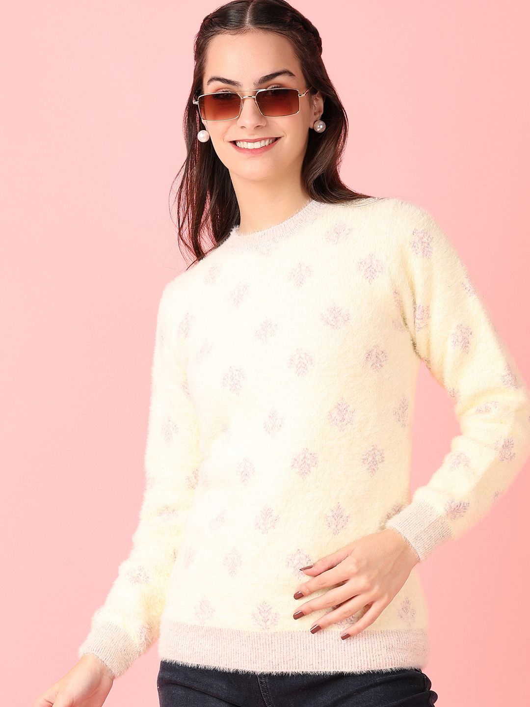 

V-Mart Women Ethnic Motifs Cotton Pullover Sweaters, Off white