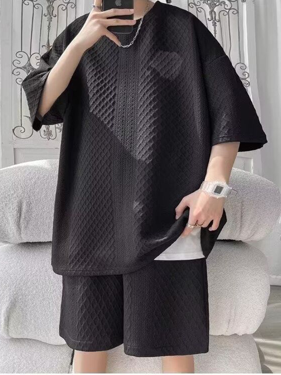

StyleCast Round Neck T-Shirt & Shorts Co-Ords, Black