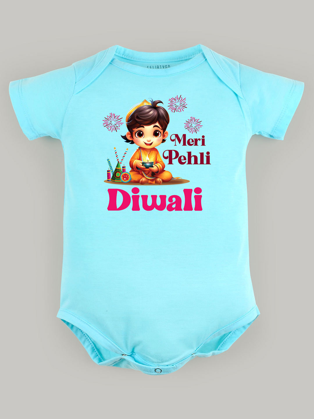 

FFLIRTYGO Infants Printed Pure Cotton Bodysuit, Turquoise blue