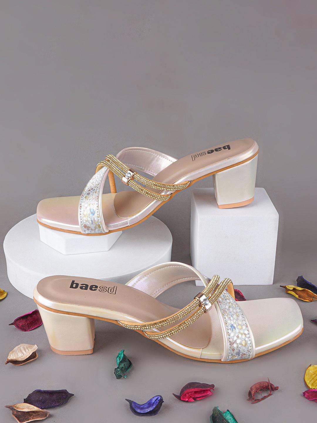 

BAESD Women Embellished Party Block Sandals, Gold