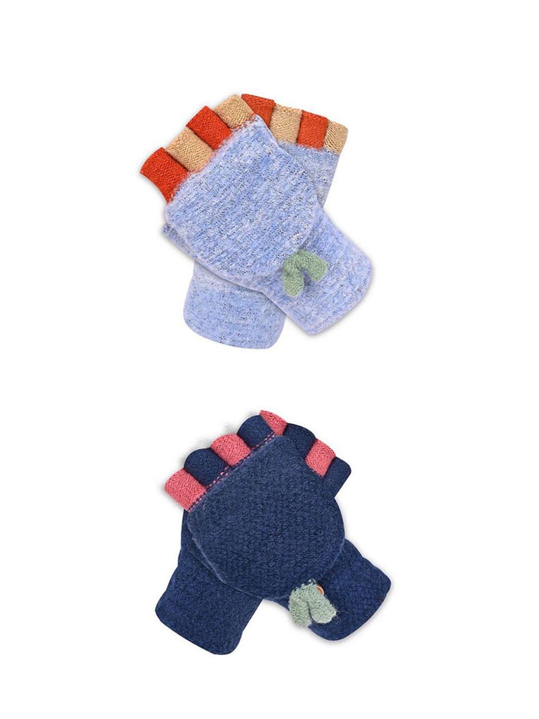 

LOOM LEGACY Women Pack of 2 Patterned Acrylic Fingerless Gloves, Blue