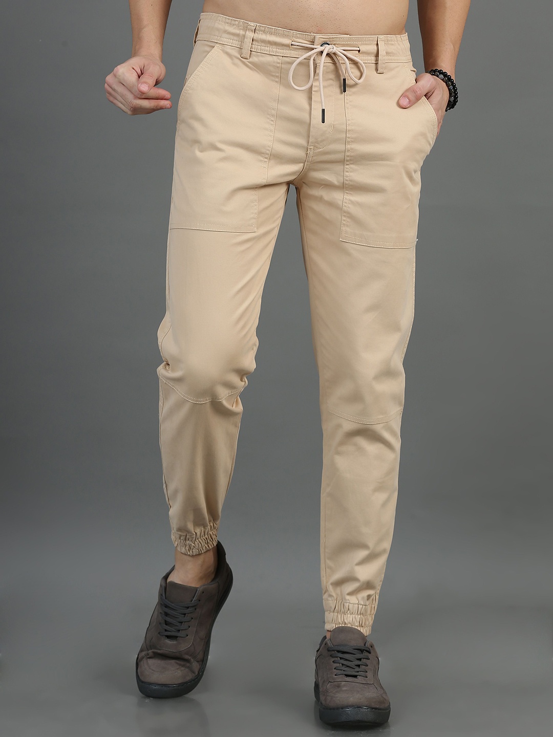 

CARBONN CLOTH Mens Cotton Joggers Trousers, Beige