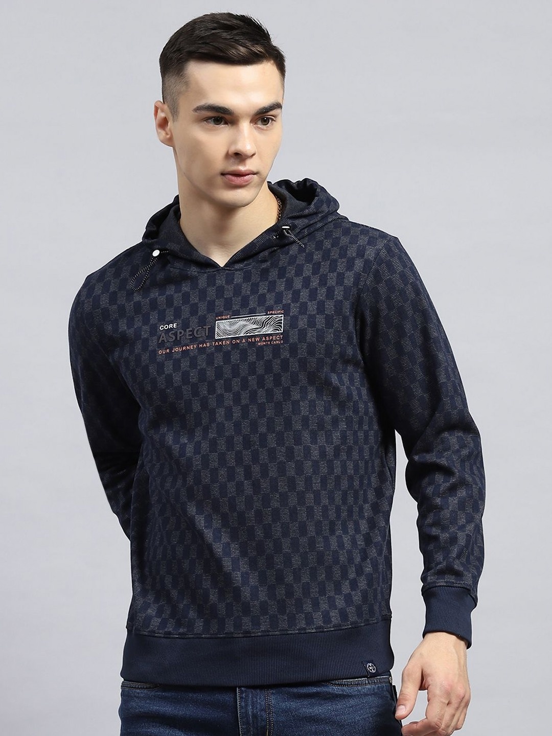

Monte Carlo Men Printed Hooded Pockets T-shirt, Blue