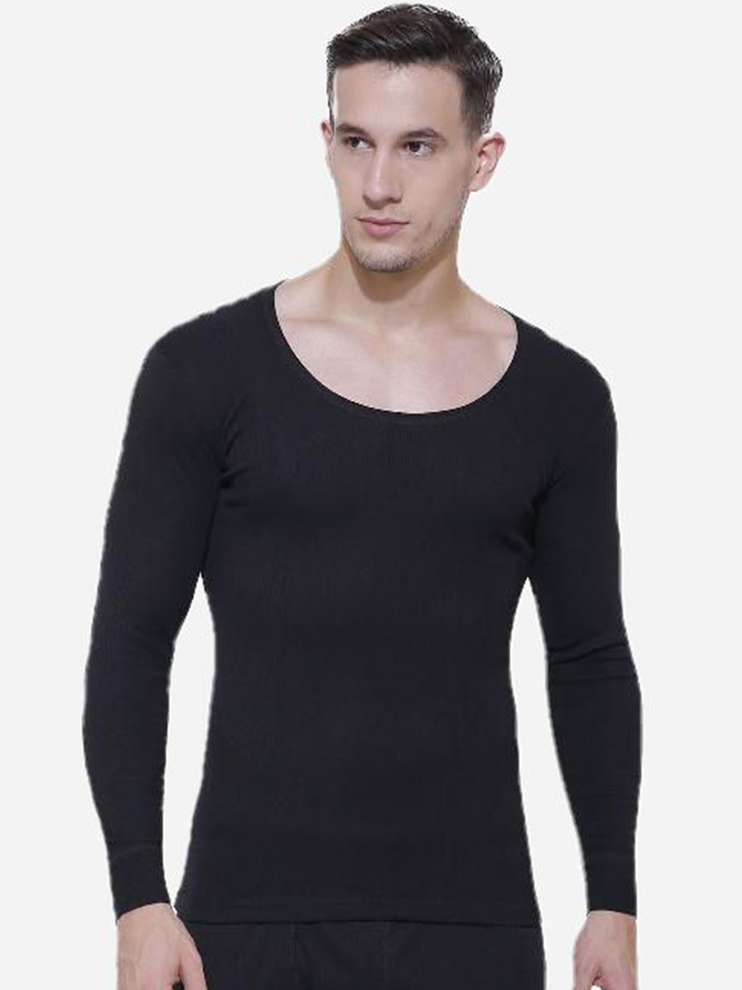 

BODYCARE INSIDER Men Striped Cotton Thermal Tops, Black