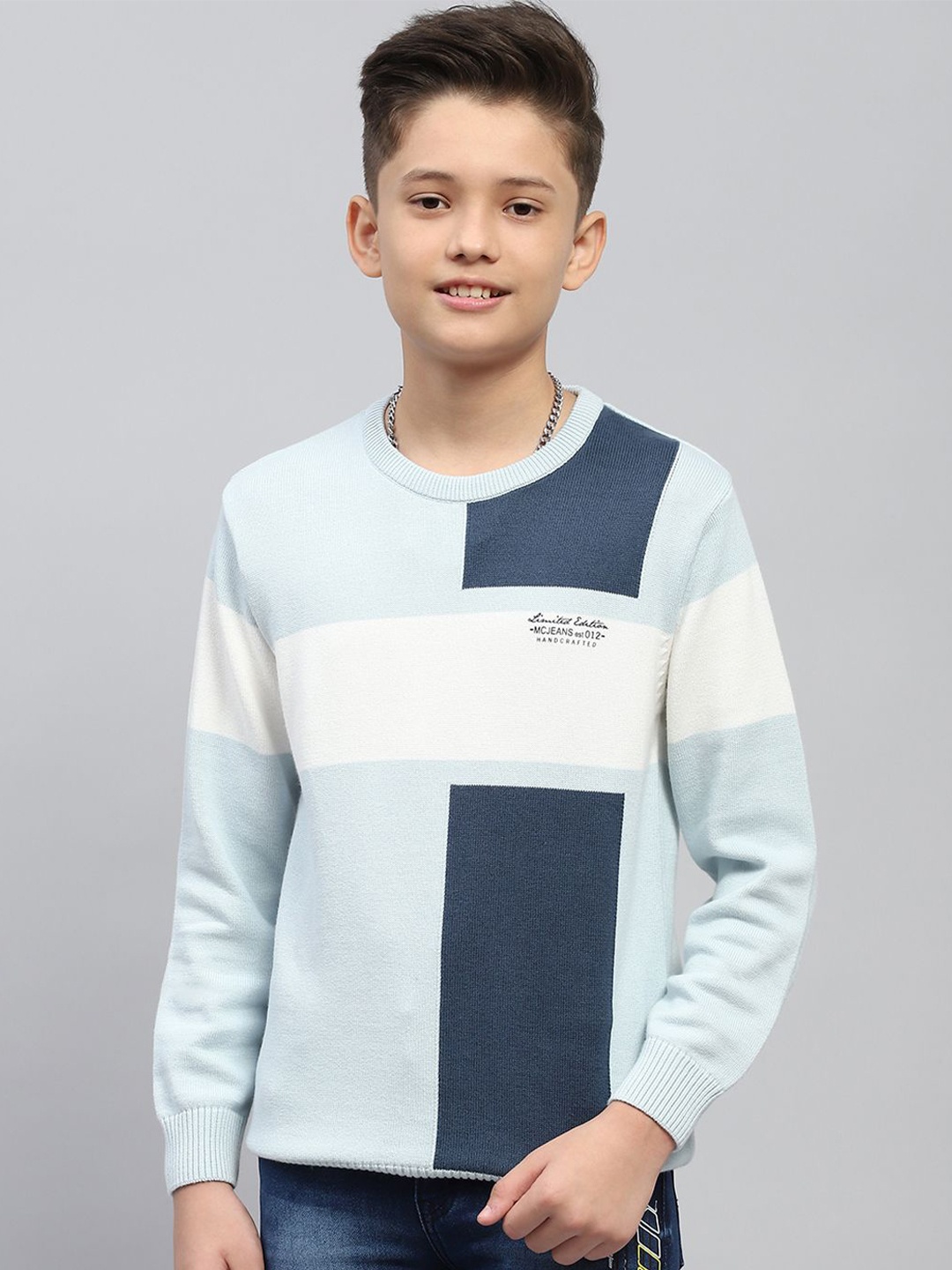 

Monte Carlo Boys Colourblocked Cotton Pullover, Blue