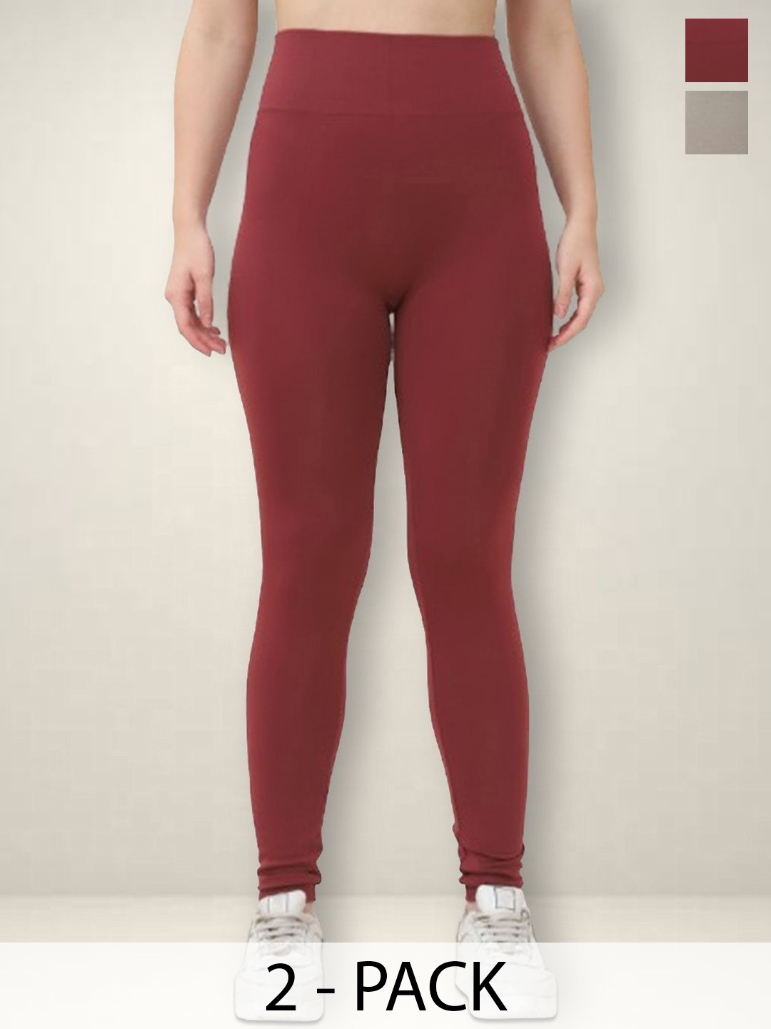 

Jinfo Pack Of 2 Women High-Waisted Ankle-Length Sports Tights, Maroon