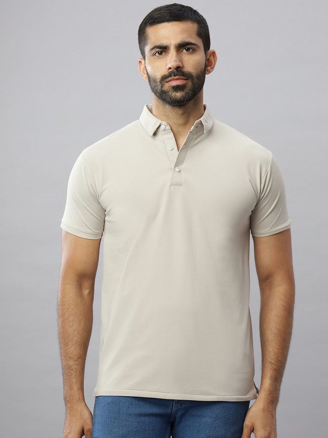 

N AND J Men Solid Polo Collar Cotton T-shirt, Cream