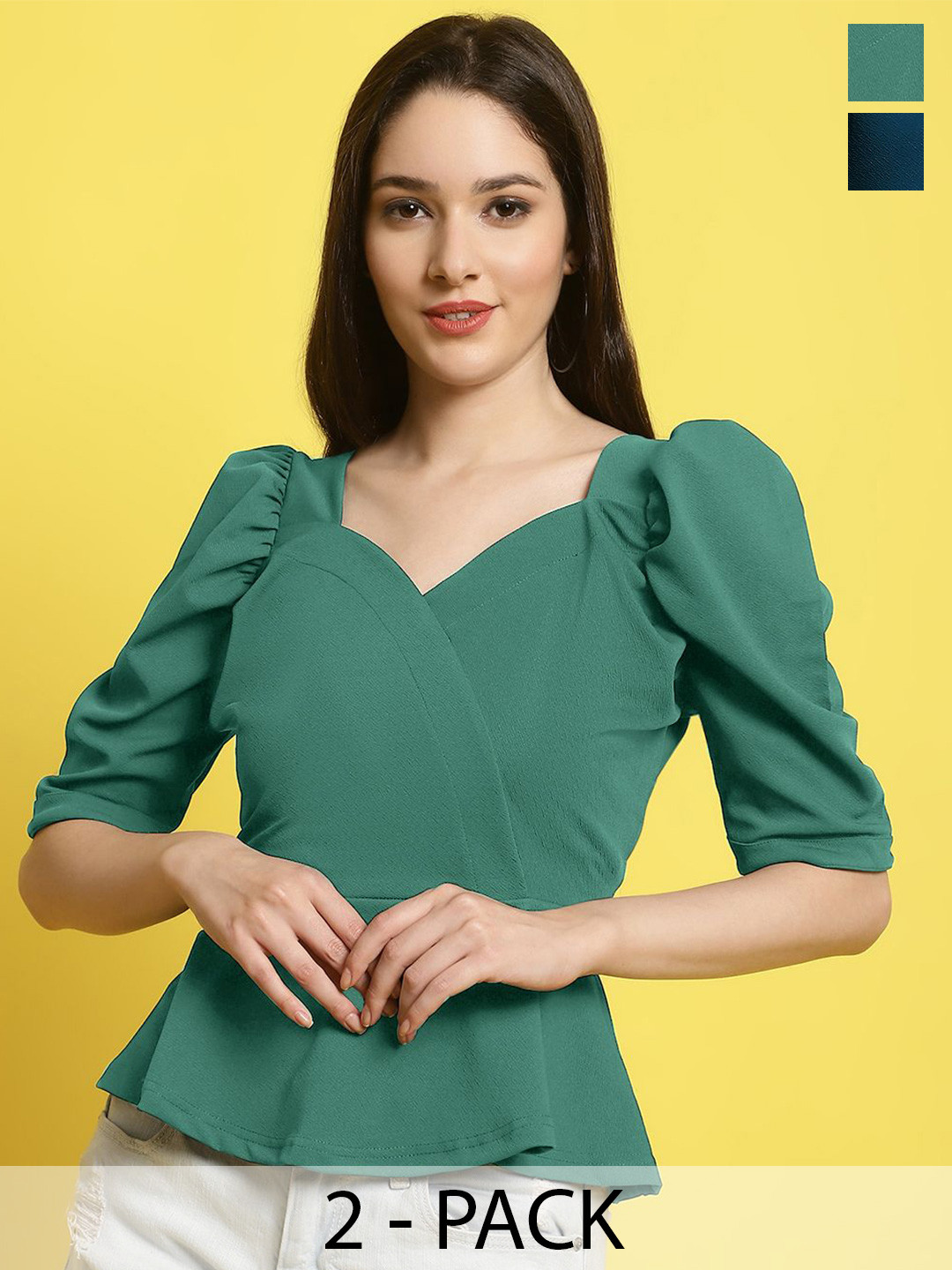 

Metronaut Women Pack Of 2 Colourblocked Crop Top, Green