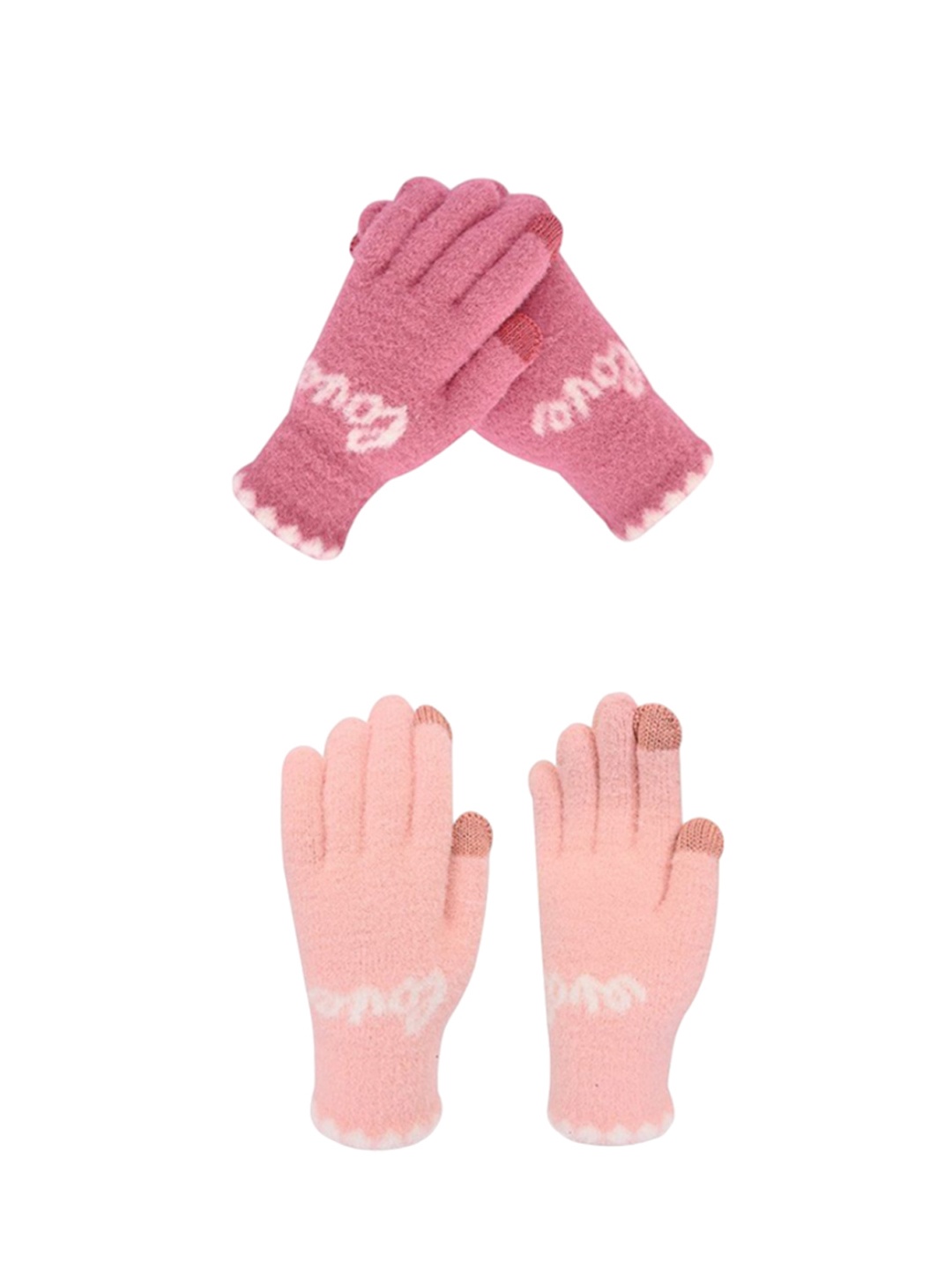 

LOOM LEGACY Pack of 2 Women Patterned Acrylic Touchscreen Casual Gloves, Pink