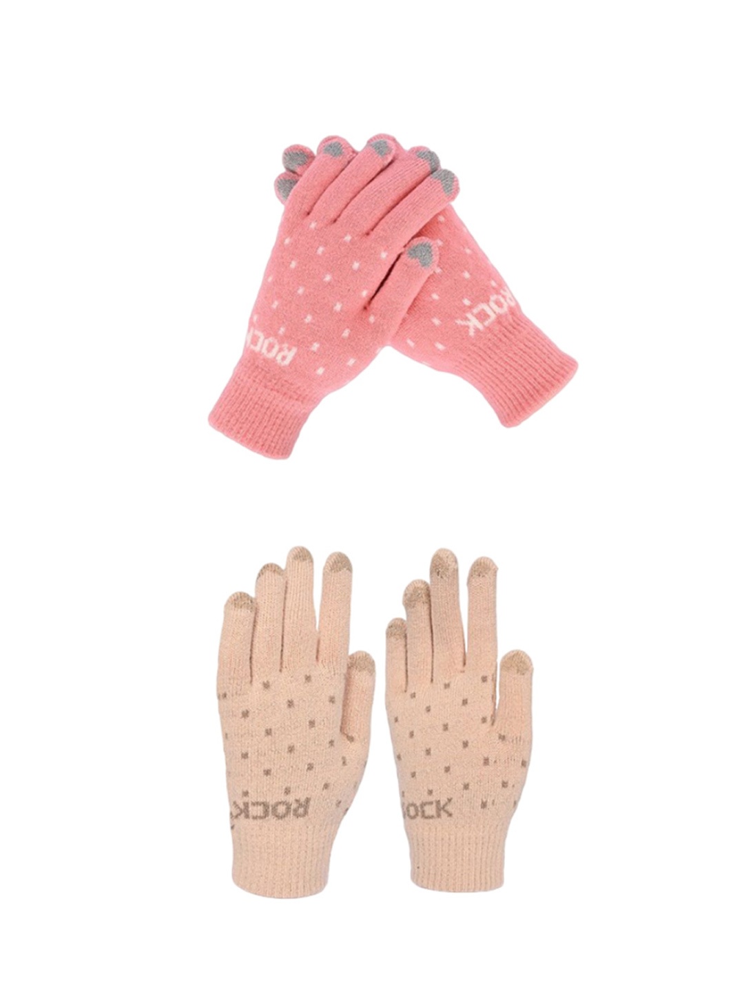 

LOOM LEGACY Women Pack of 2 Patterned Acrylic Touchscreen Gloves, Pink