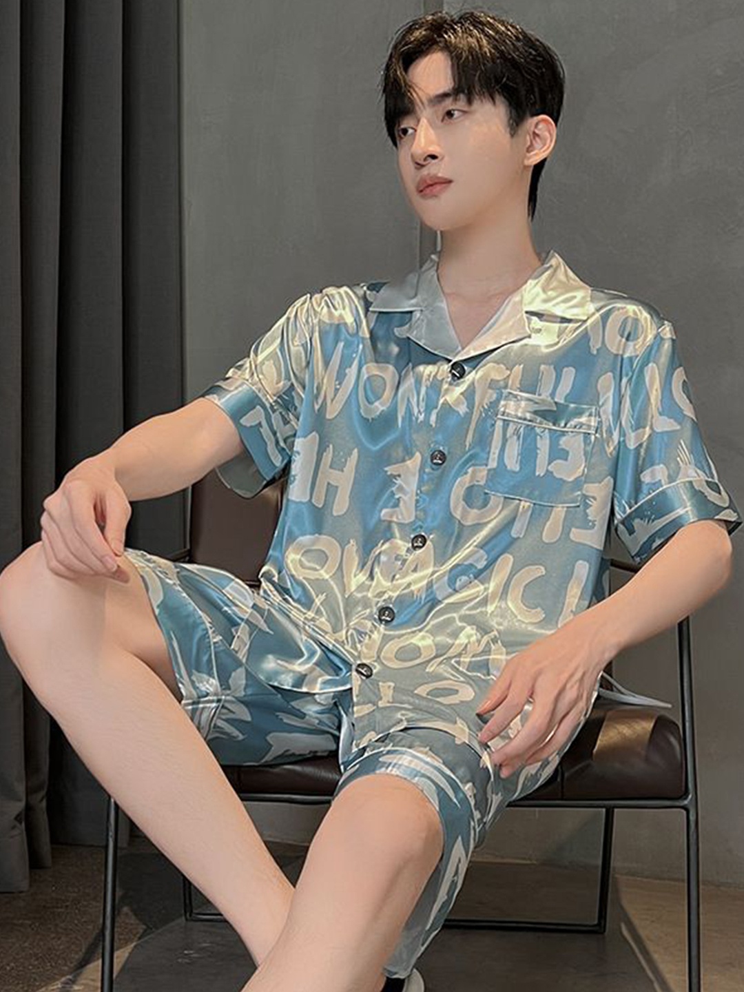 

StyleCast Geometric Printeded Shirt With Short, Blue