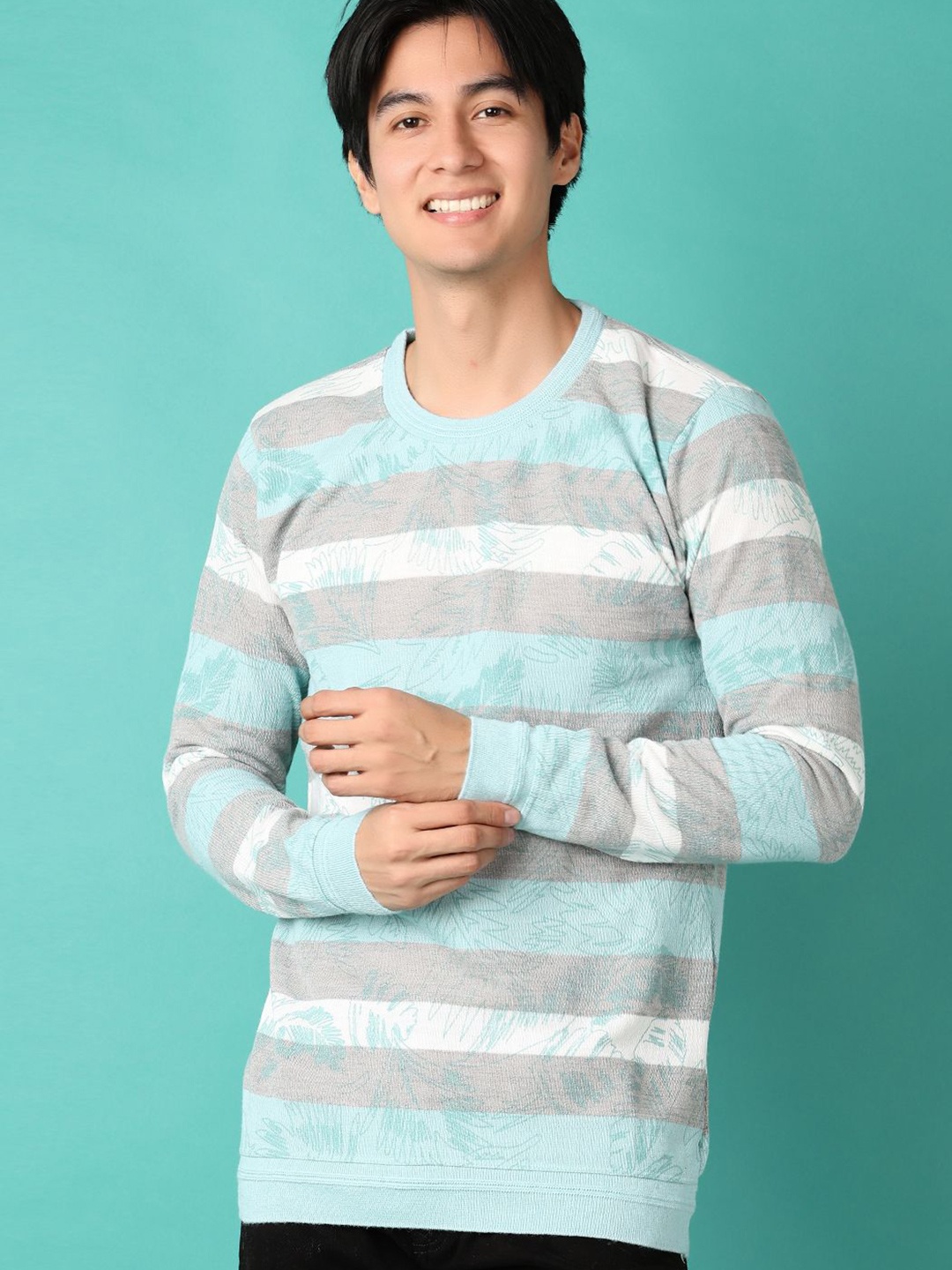 

V-Mart Men Cotton Striped Pullover Sweaters, Green