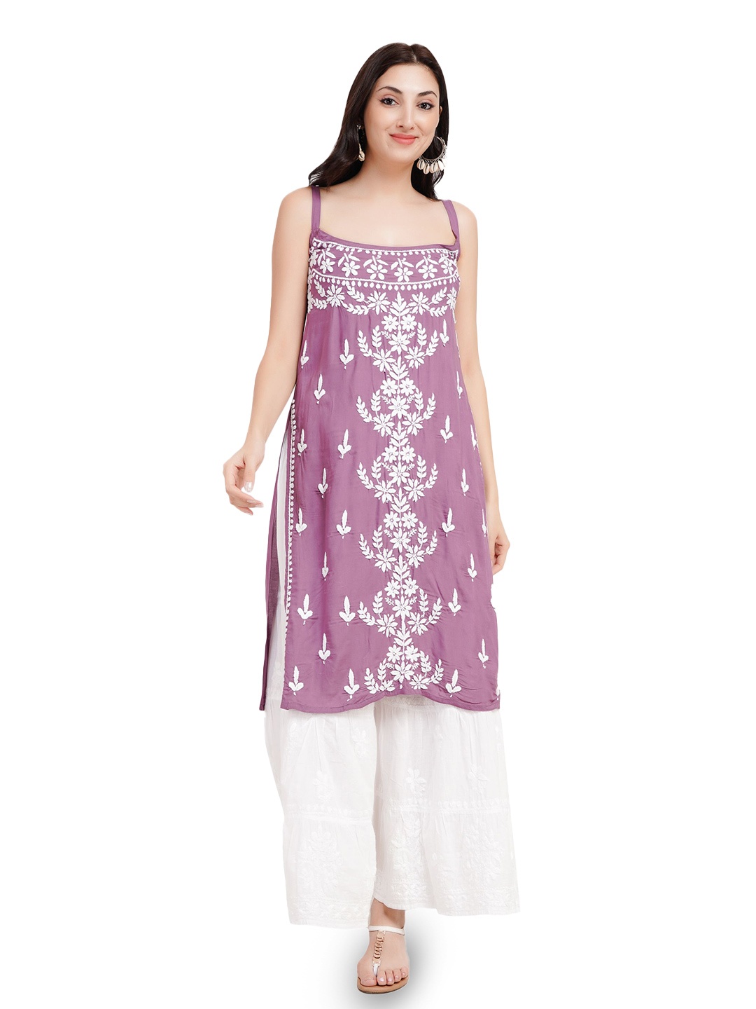 

NAZAQAT ETHNIC INDIA Women Ethnic Motifs Embroidered Thread Work Kurta, Purple