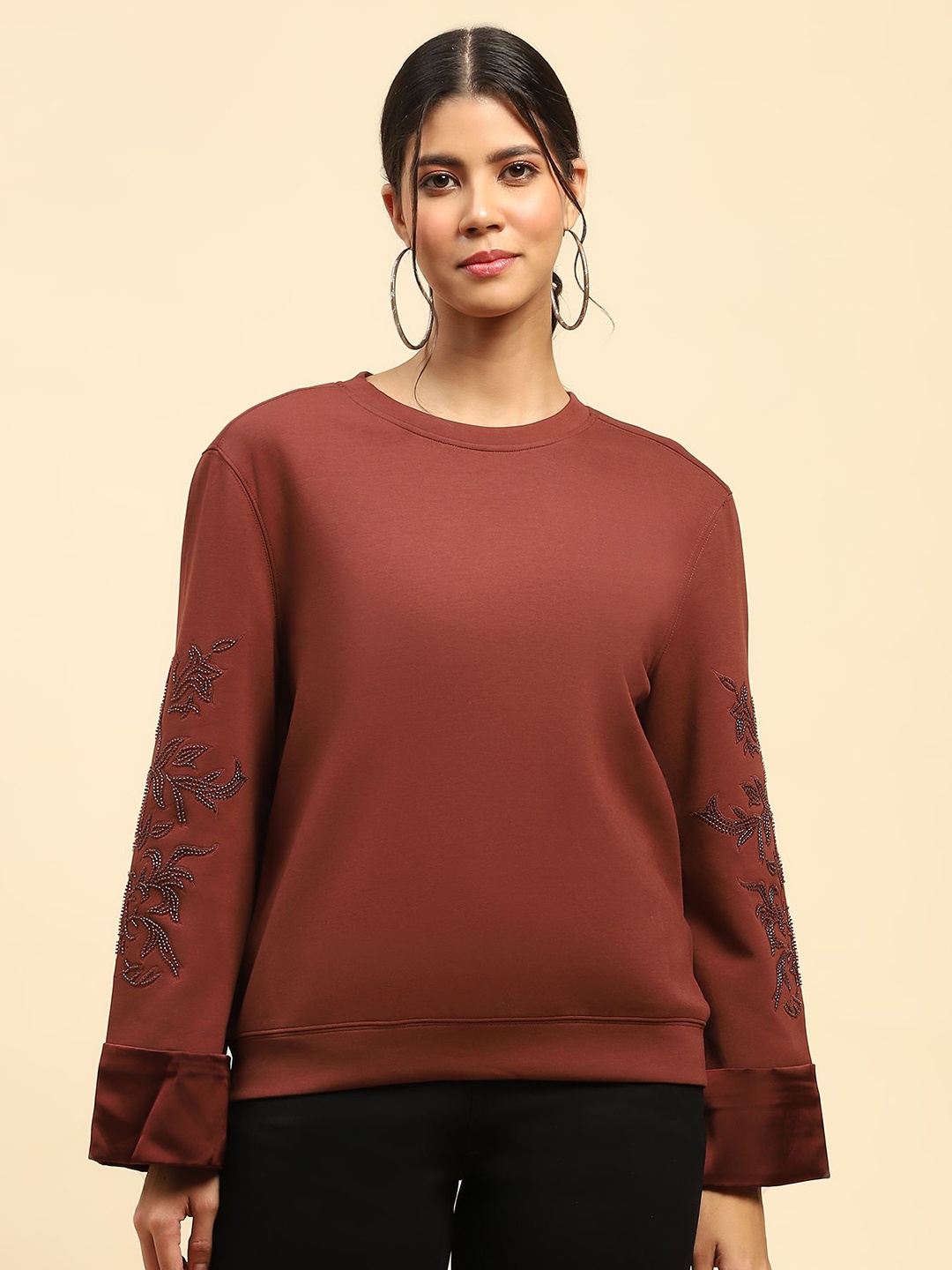 

Global Republic Women Embroidered Sweatshirt, Brown