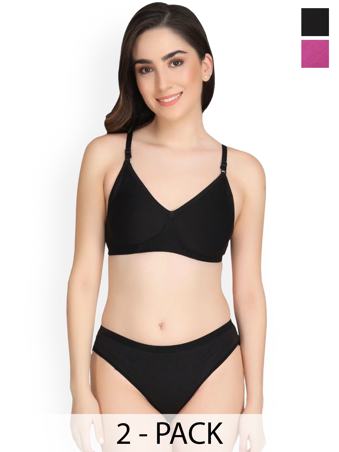 

Designer Bugs Pack Of 2 Seamless Lightly-Padded Lingerie Sets, Black