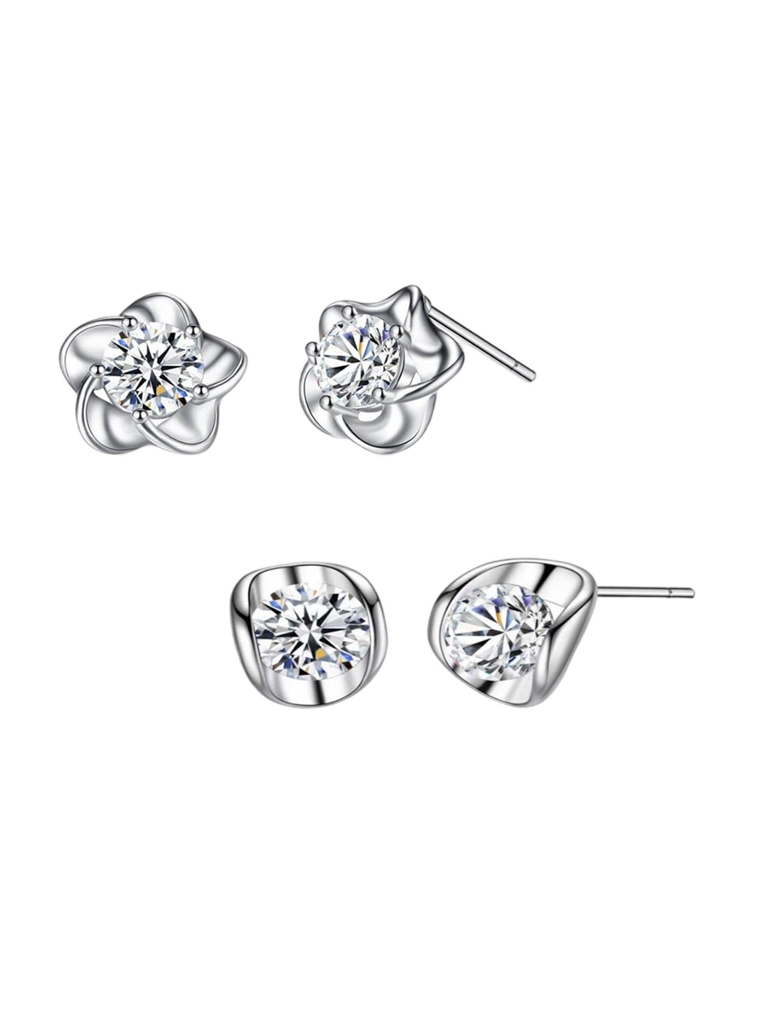 

MYKI Set Of 2 Silver Plated Cubic Zirconia Contemporary Studs