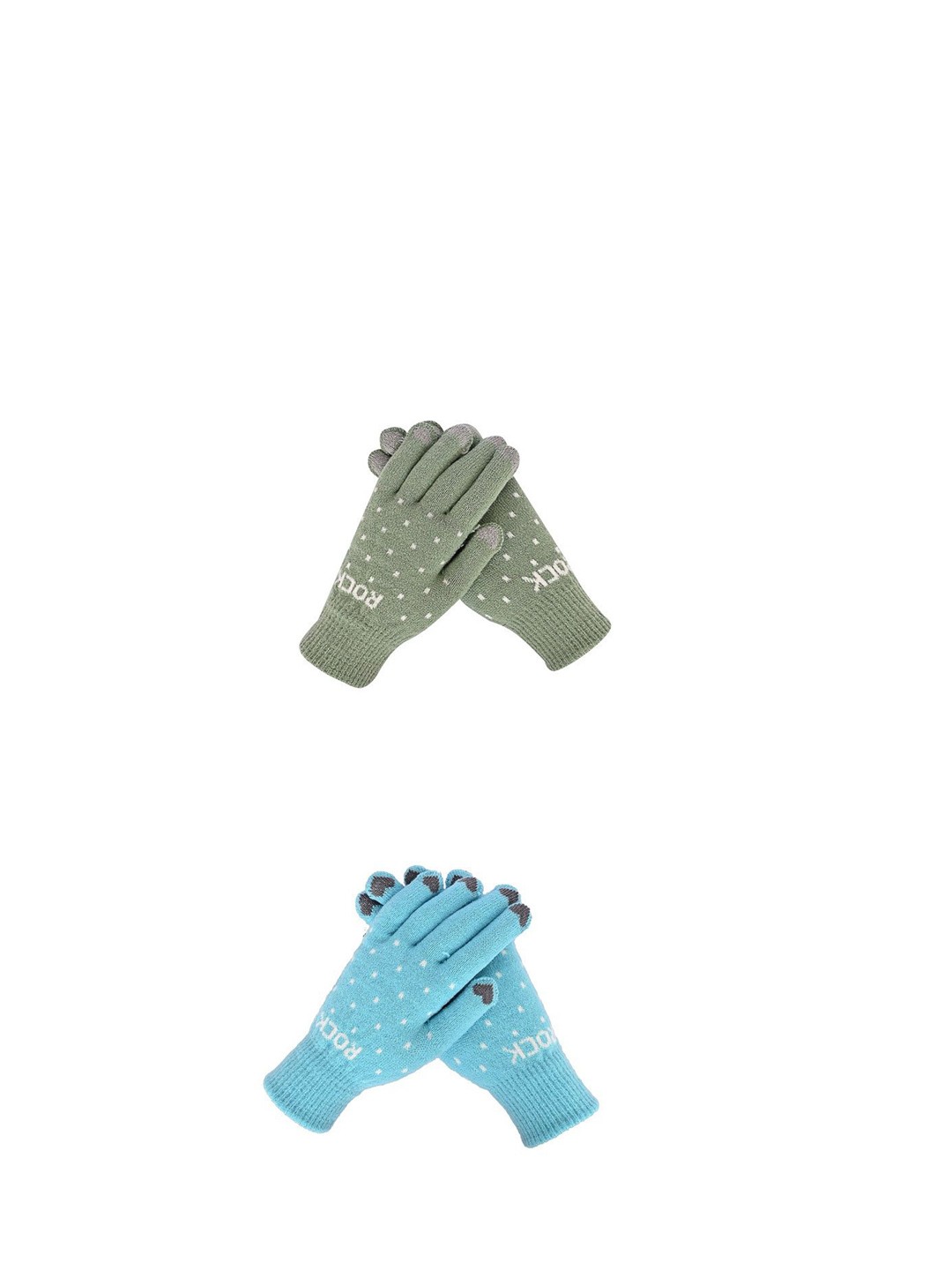 

LOOM LEGACY Women Pack of 2 Patterned Acrylic Touchscreen Gloves, Blue