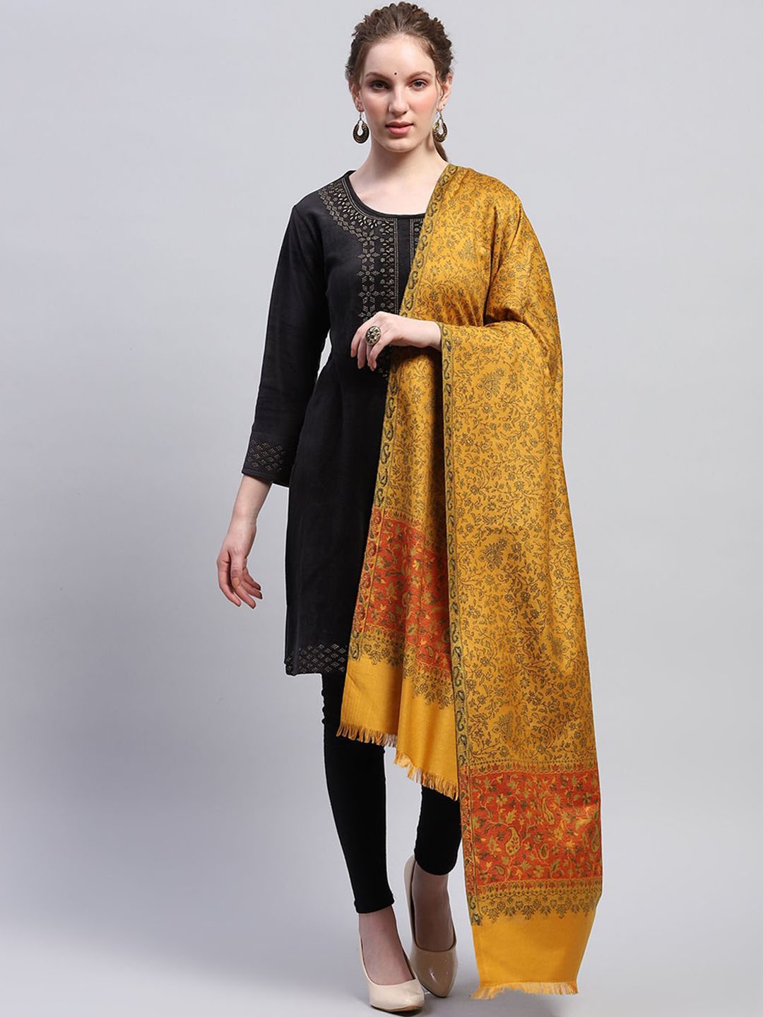 

Monte Carlo Floral Woven Design Acrylic Shawl, Mustard