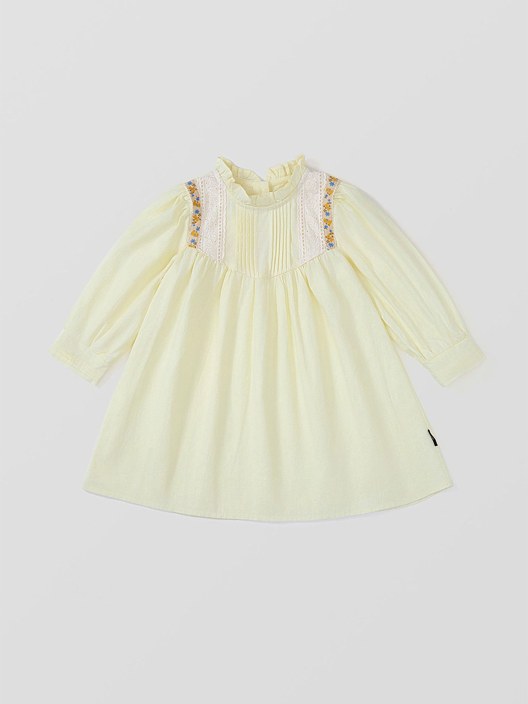 

LULU & SKY Girls Cotton Cream Round Neck Puff Sleeve Cotton A-Line Dress