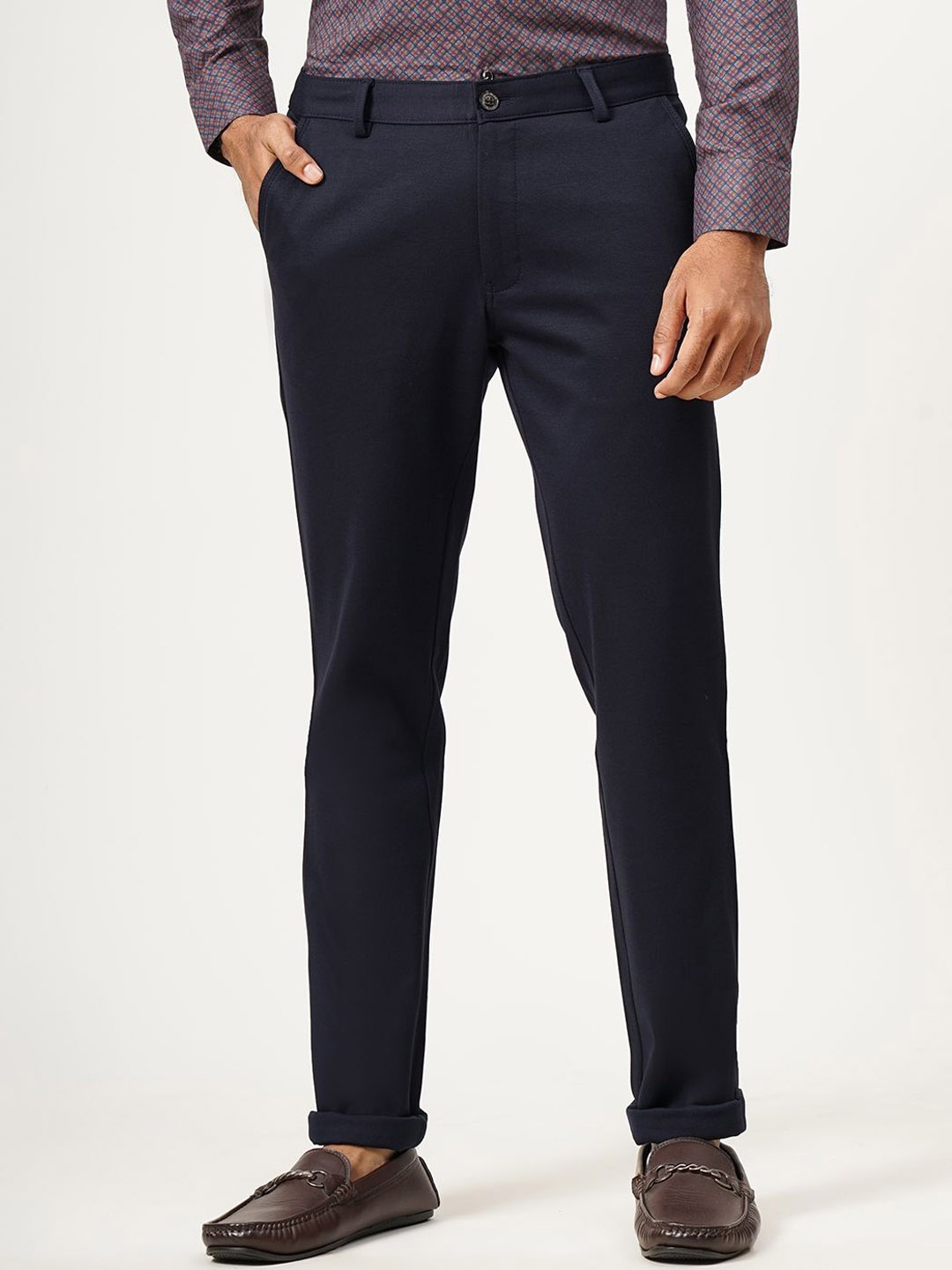 

JB STUDIO Men Mid-Rise Slim Fit Formal Trousers, Navy blue