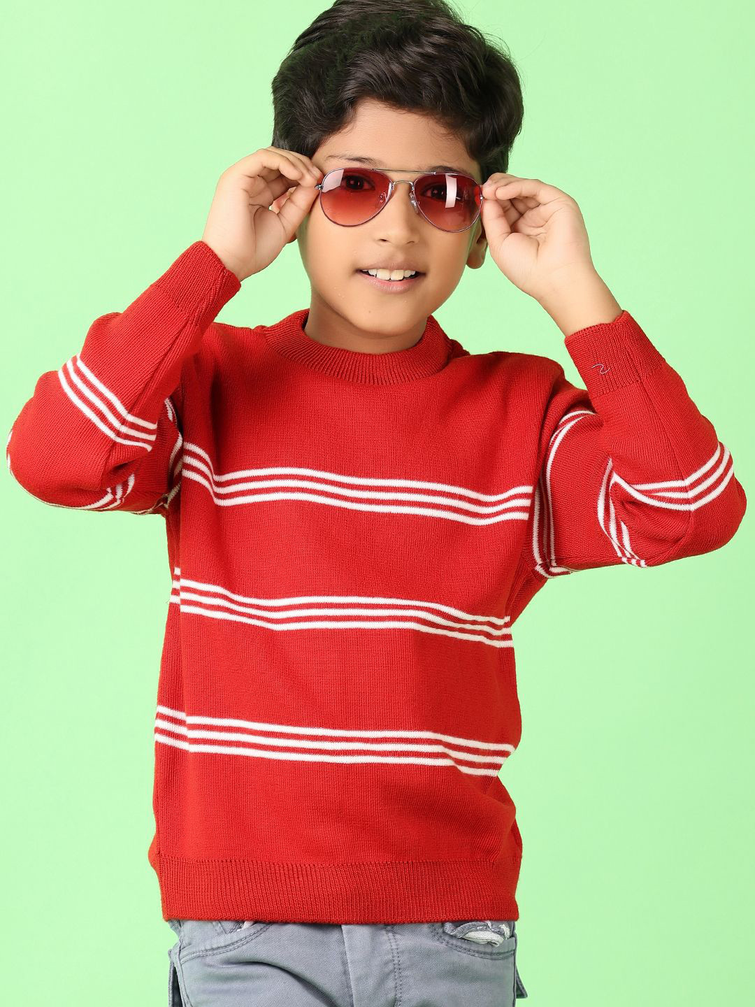 

V-Mart Boys Striped Pullover, Red