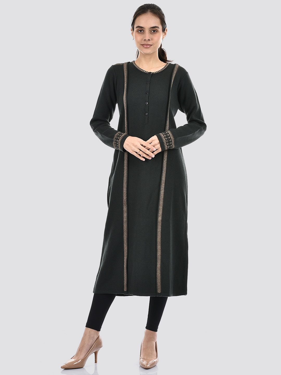 

American Eye Woven Design Round Neck Straight Kurta, Grey