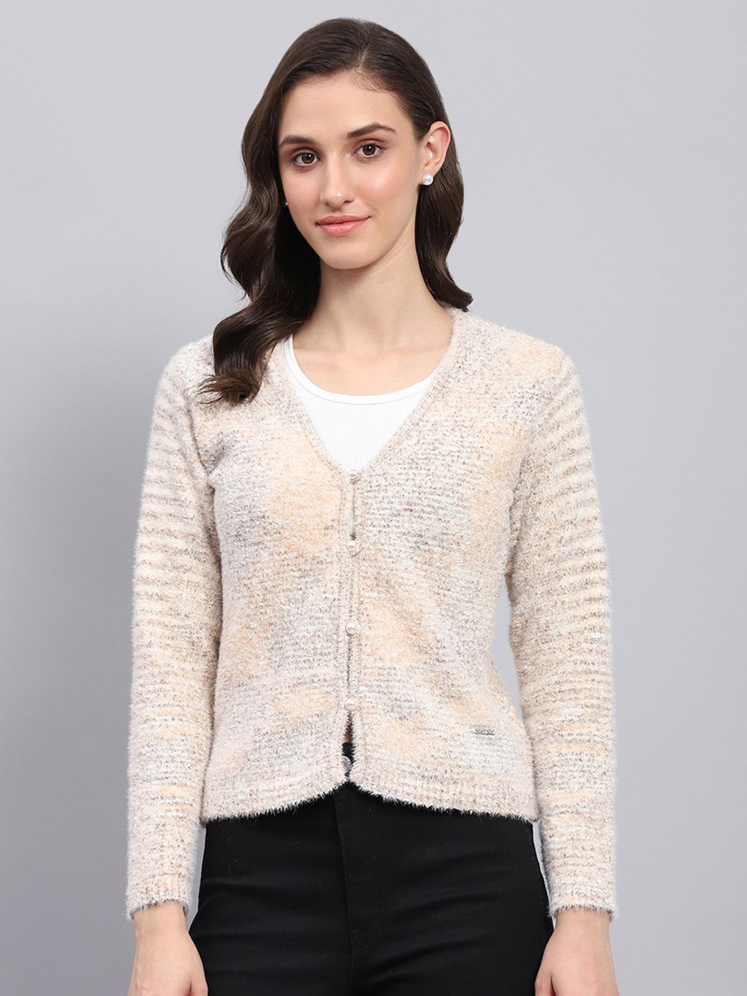 

Monte Carlo Women Self Design Woollen Cardigan, Beige